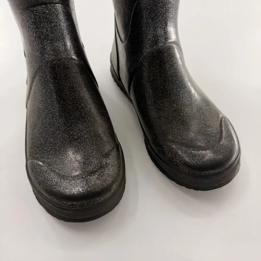 Bogs Girls Black Silver Glitter Rain Boots Size 6 Youth Waterproof